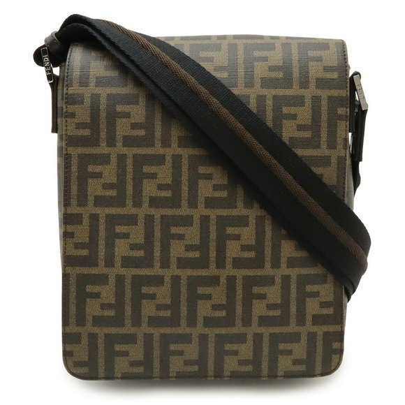 FENDI Brown Leather Zucca Shoulder Bag - Picture 1 of 9